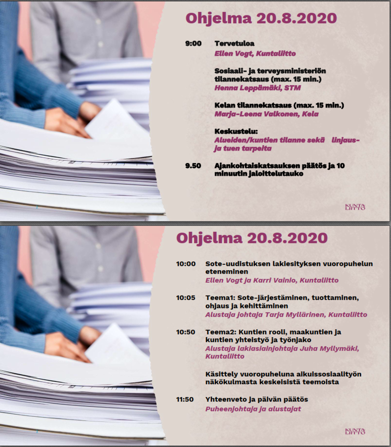 Maakunnallistuva aikuissosiaalityö 20.8.2020, ohjelma 